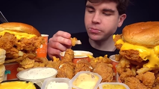 ASMR MUKBANG POPEYES FRIED CHICKEN & CRISPY CHICKEN BURGERS CHICKEN NUGGETS & FRIES | WITH CHEESE