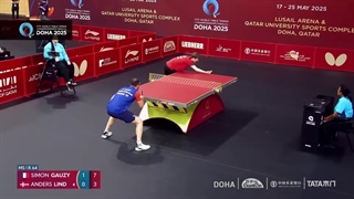 لحظات حساس مسابقه بسیار جذاب تنیس روی میز آندرس لیند با سیمون گاوزی دوحه قطر 2025
