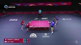 مسابقه نیمه نهایی تنیس روی میز دوبل مردان دوحه 2025 بین برادران لبران و تیم چین تایپه