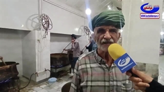 پذیرایی از مهمانان امام حسین با غذای سنتی به نام بزباش در روستای نصرآباد