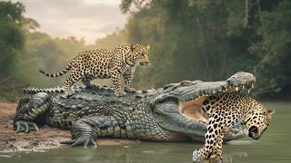 رودخانه مرگ - کروکودیل‌ها در کمین پلنگی هستند که سعی در عبور دارد!