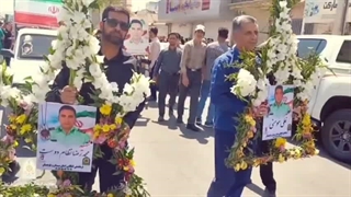 تشییع شهدای فراجا در زاهدان شهید علی مومنی و محمدرضا نظام دوست